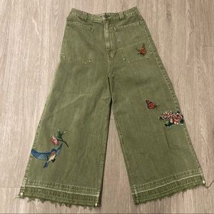 Free People Embroidered Butterfly Wide Legs Jeans Size 27